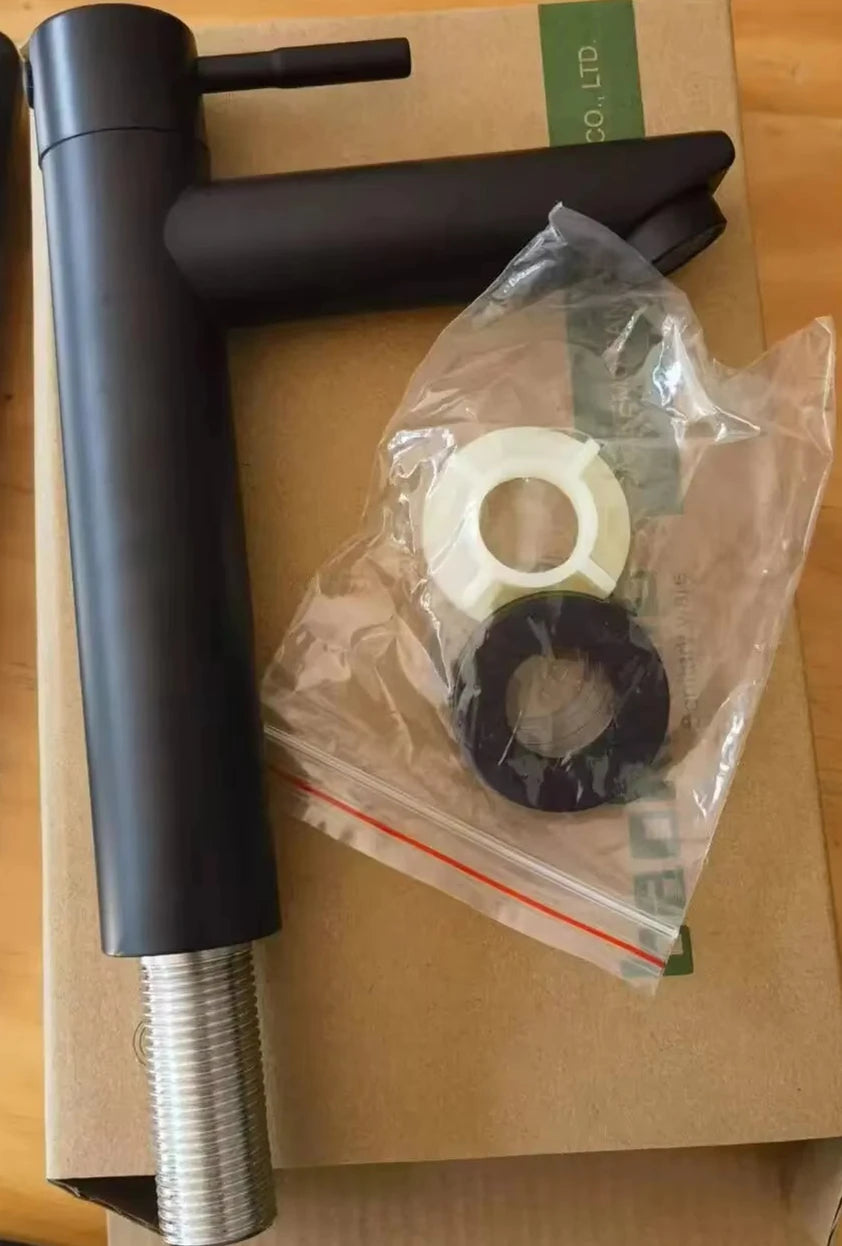 Stainless Steel Single Cold Water Tap Black Basin Fauct Silver Deck Mounted Lengthening and Raising Basin Sink Tap 