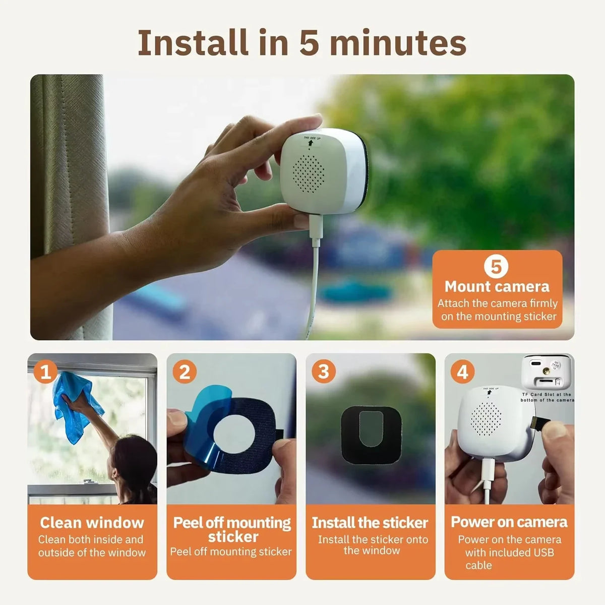Caméra fenêtre WiFi 2,4 GHz 1080P 3MP surveillance intérieure