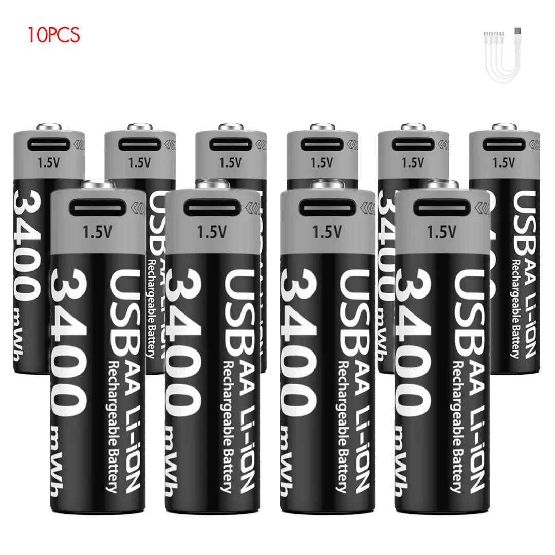 Kuugro USB AA 1.5V 3400mWh Type-C Rechargeable Lithium Battery for Hunting Camera Remote Control Mouse Smart Door Lock Toys