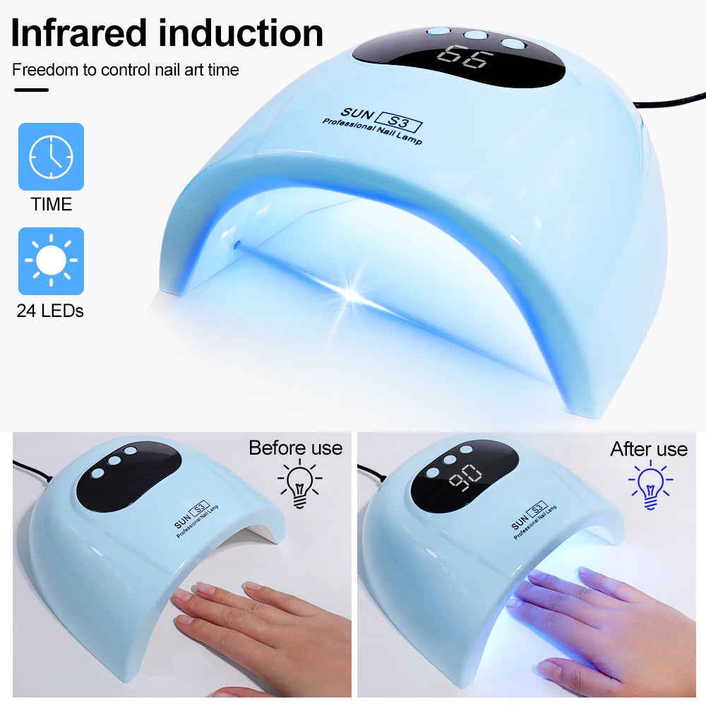 UV LED Nail Lamp Professional Gel Polishing Nail Light 24 LED Nail Art Quick Dryer for Nail Gel Curing Nail Salon Tool 
