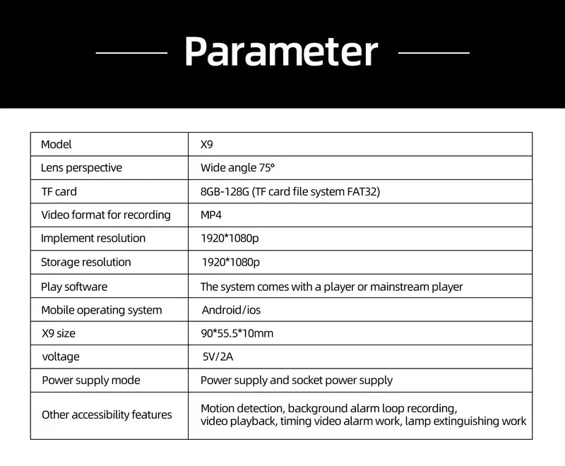 X9 Wireless Mini WiFi Camera with Night Vision HD 1080P