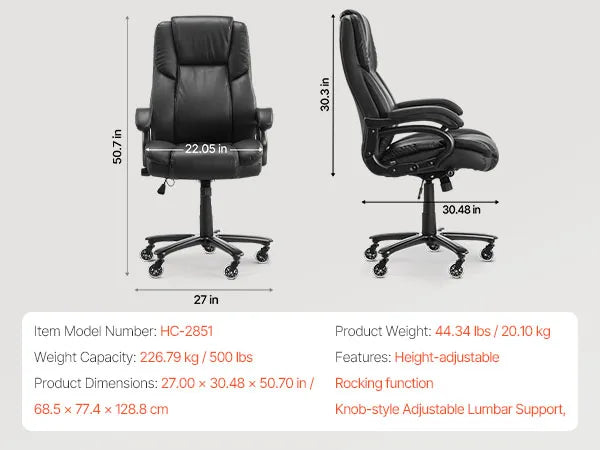 Ergonomisk kontorstol med vippefunktion, fodstøtte og 300 lb bæreevne