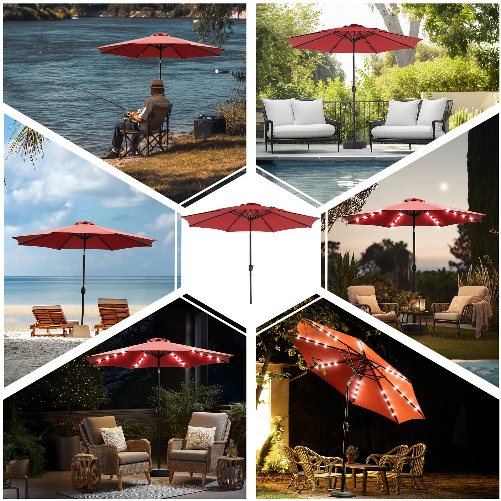 10FT Solar Patio Umbrella with 32 LED Lights Tilt & Crank