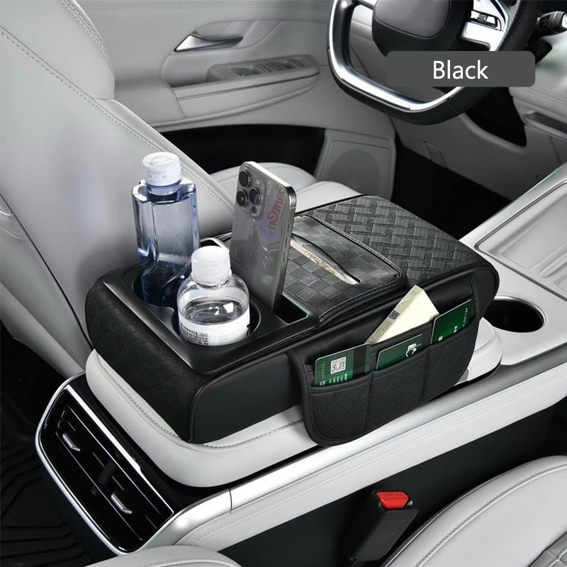 SEAMETAL 12 in 1 Car Arm Rest Cushion Multi-Pocket Center Console Cushion with Cup Holder/Tissue Holder Car Elbow Support Pad