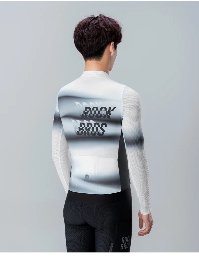 Tricou de ciclism pentru bărbați cu mânecă lungă, croială slim, cu fermoar complet