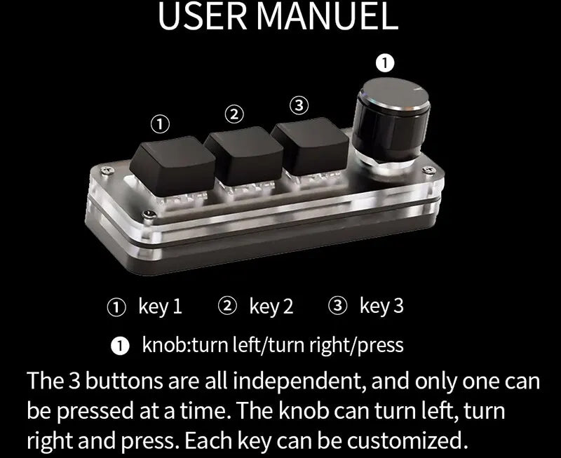 Three-Key Programmable Macro Pad with Knob