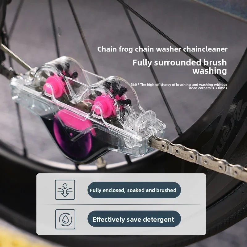 Transparent Bicycle Chain Cleaner with Pink Brushes