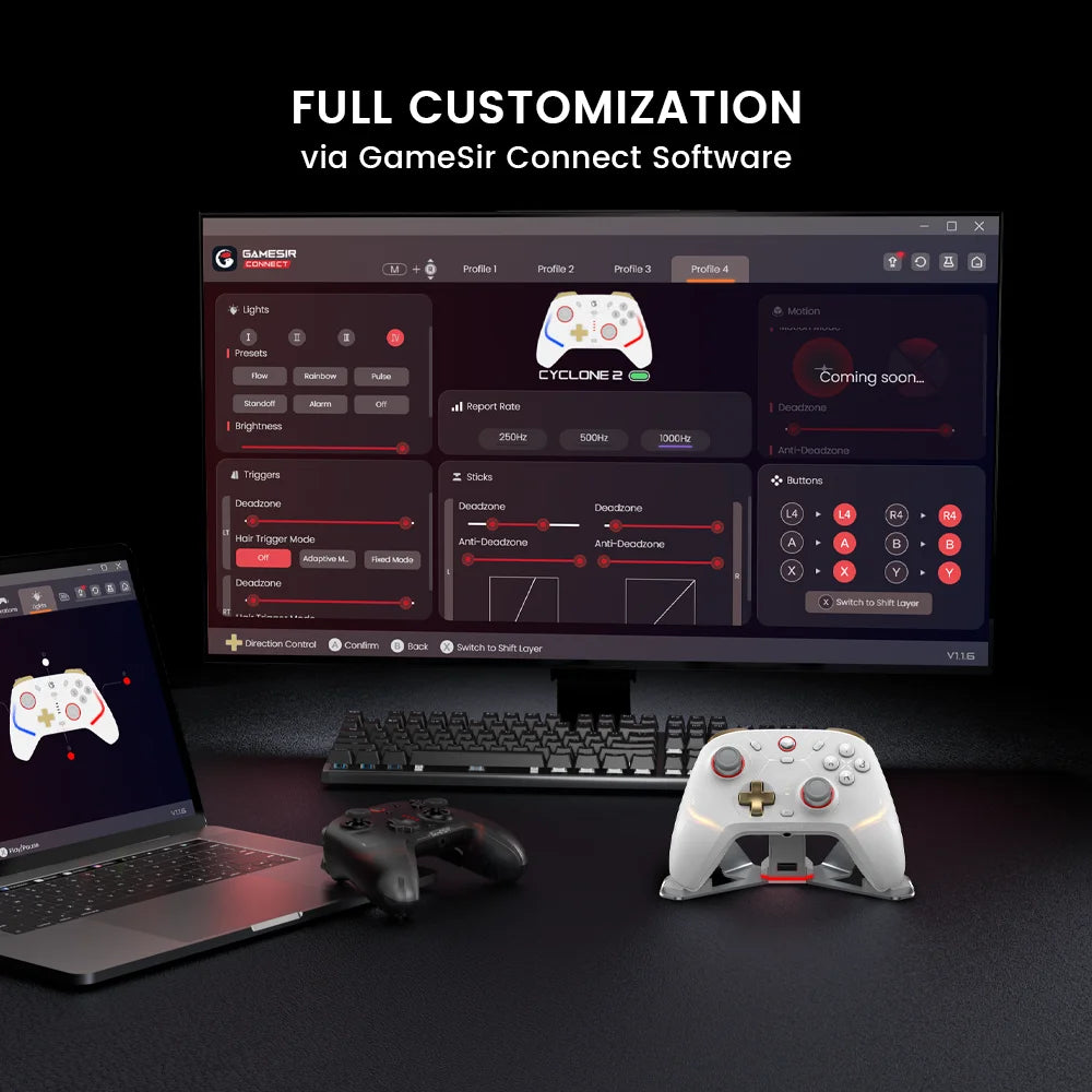 GameSir Cyclone 2 Bezdrátový Pro ovladač Bluetooth hernípad s nabíjecí stanicí Hall Effect joysticky pro Nintendo Switch, iPhone, Android & PC