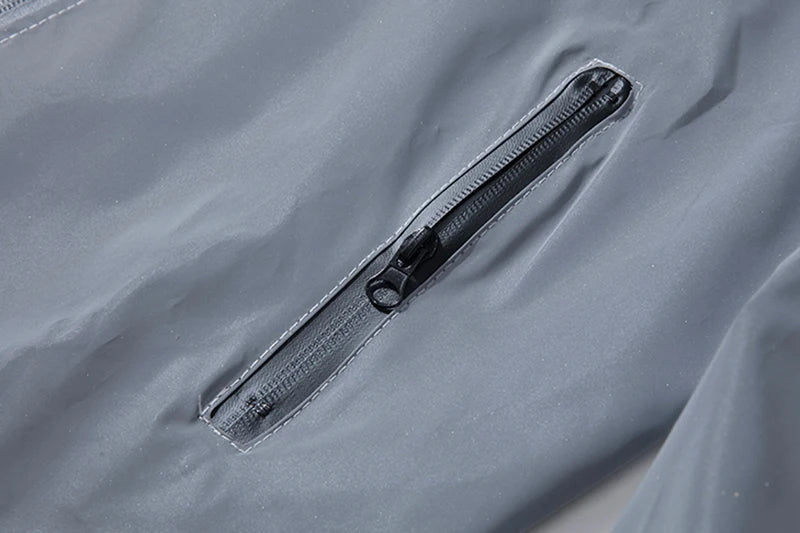 NEW SIZE Night Reflective Jackets Double Fabric Windbreaker Hooded Jacket Men Hip Hop Dancer Waterproof Zipper Coats Outwear 