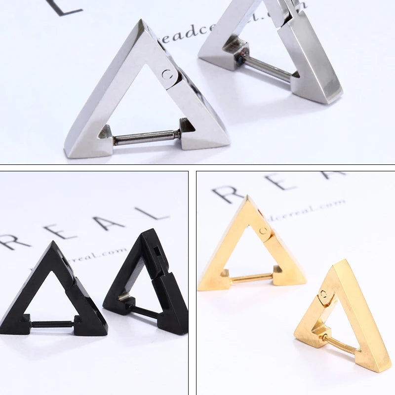 1 Pairs Punk Triangle Earrings - Unisex, Hypoallergenic Stainless Steel for Modern Style & Durability 