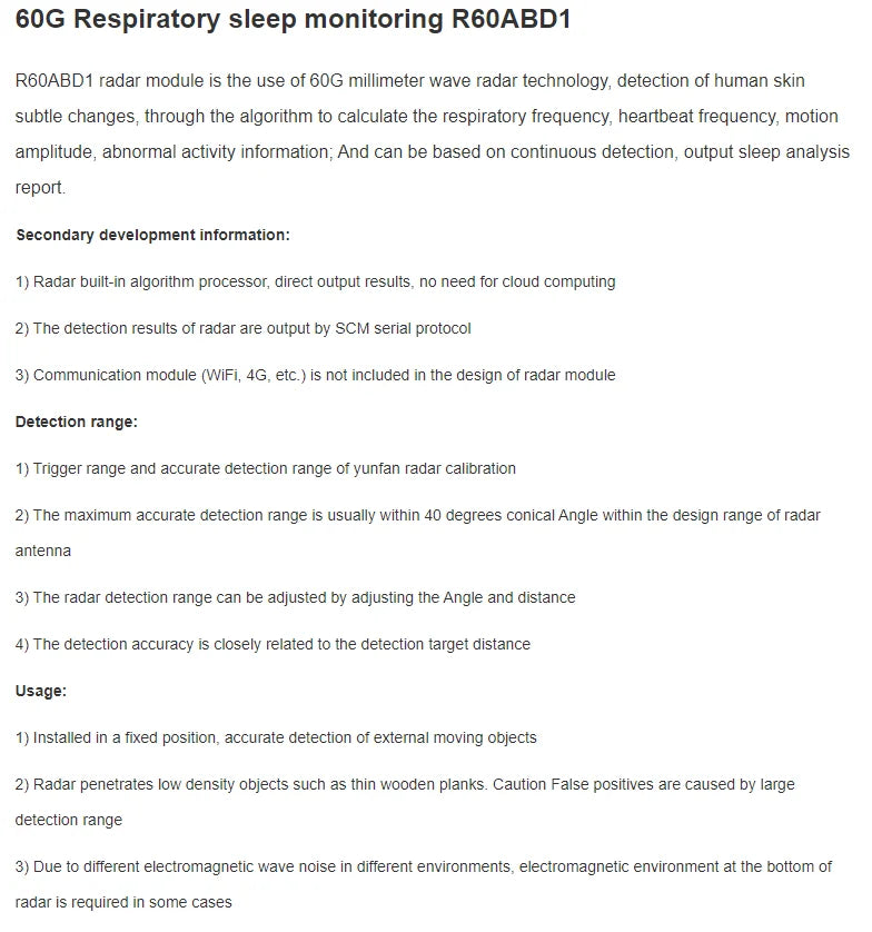 R60ABD1 60GHz Breathing and Sleep Radar Module