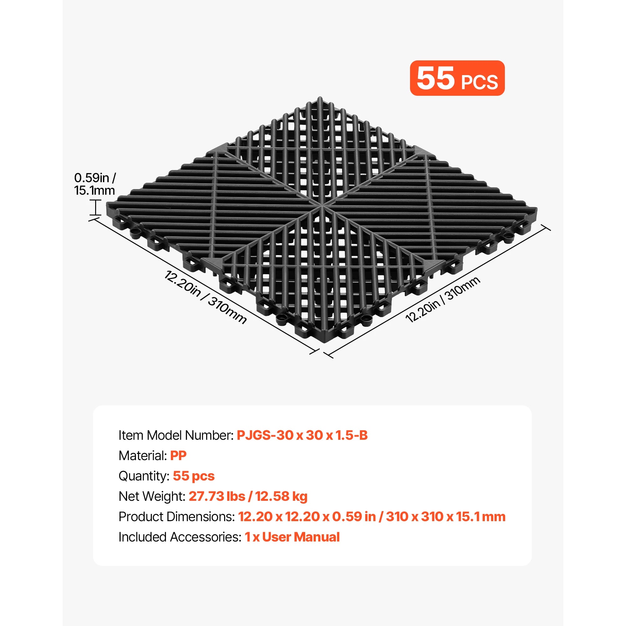 Interlocking Drainage Floor Tiles 12x12 Non-Slip Modular Mats