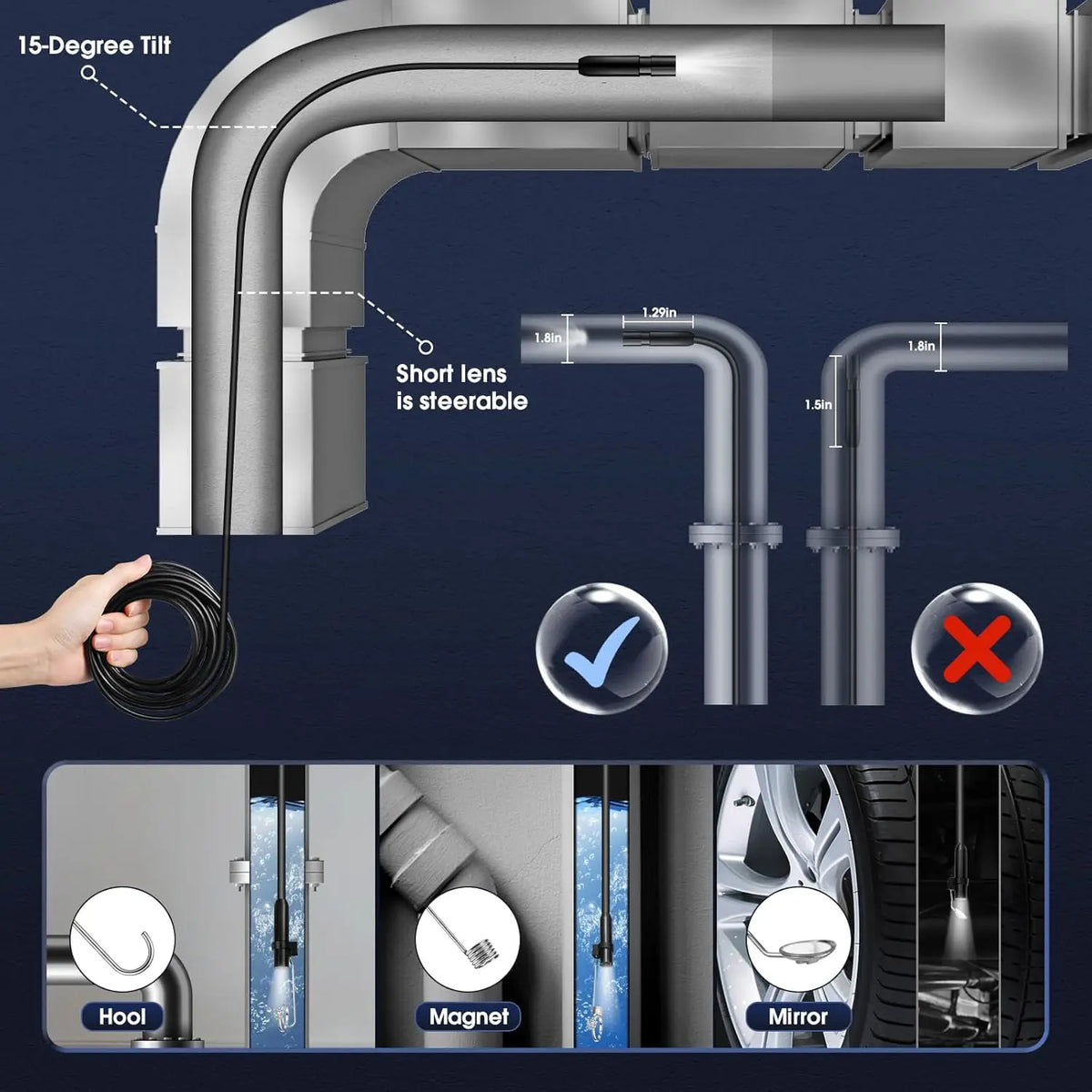 Inspection Borescope with 4.3-Inch IPS Screen and Dual Lens