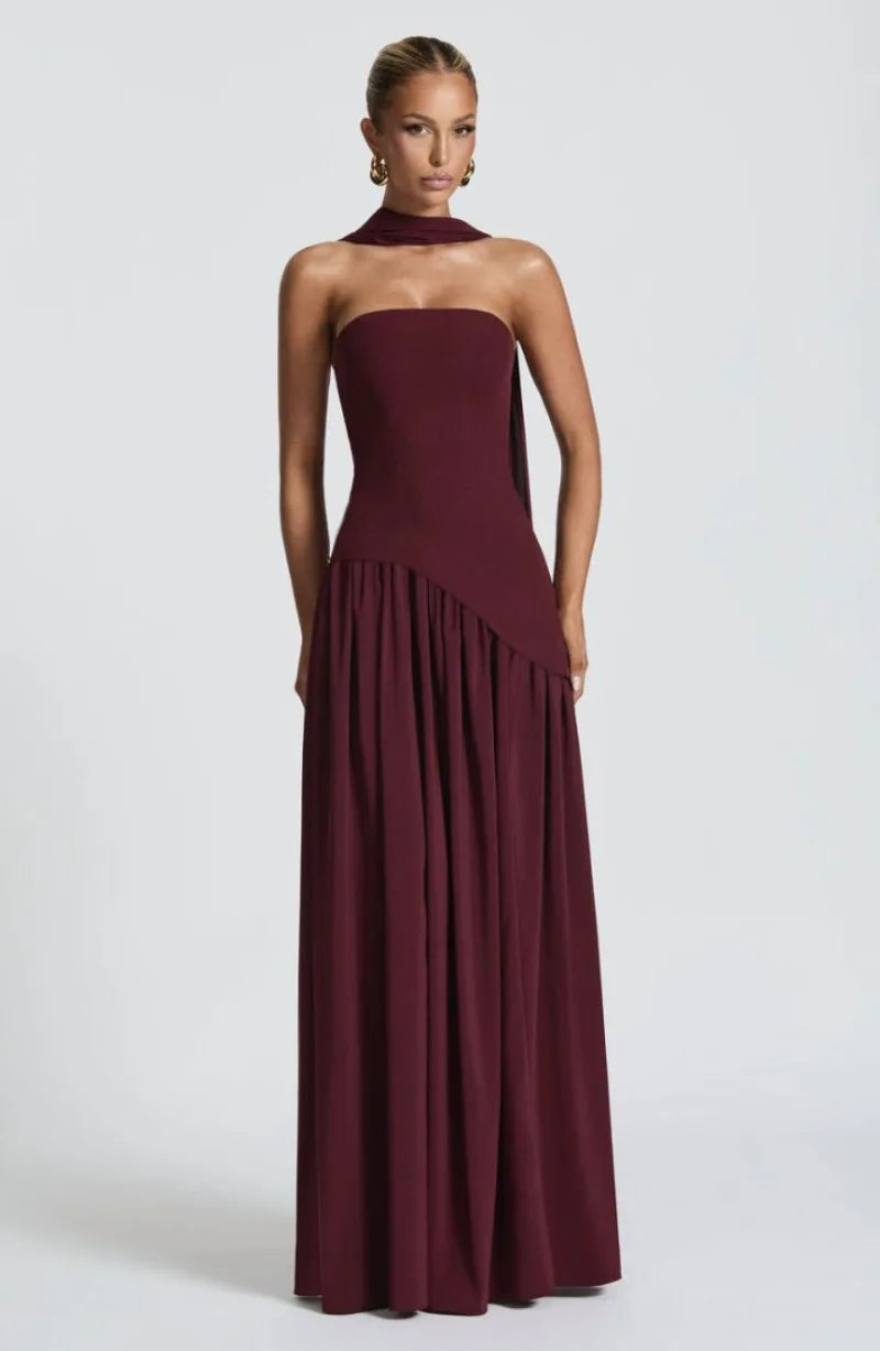 Elegant Strapless Floor-Length Women’s Slit Backless Evening Dress
