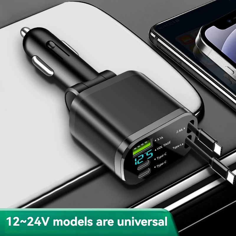 Car Charger with Retractable Cable