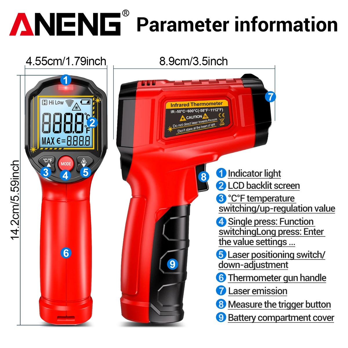 Misuratore digitale di temperatura e umidità ANENG TH202/TH201