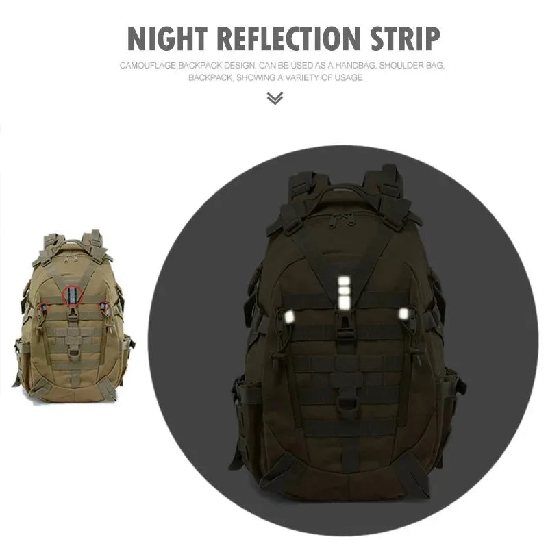 Tactical Backpack with Reflective Strips and 20-35L Storage
