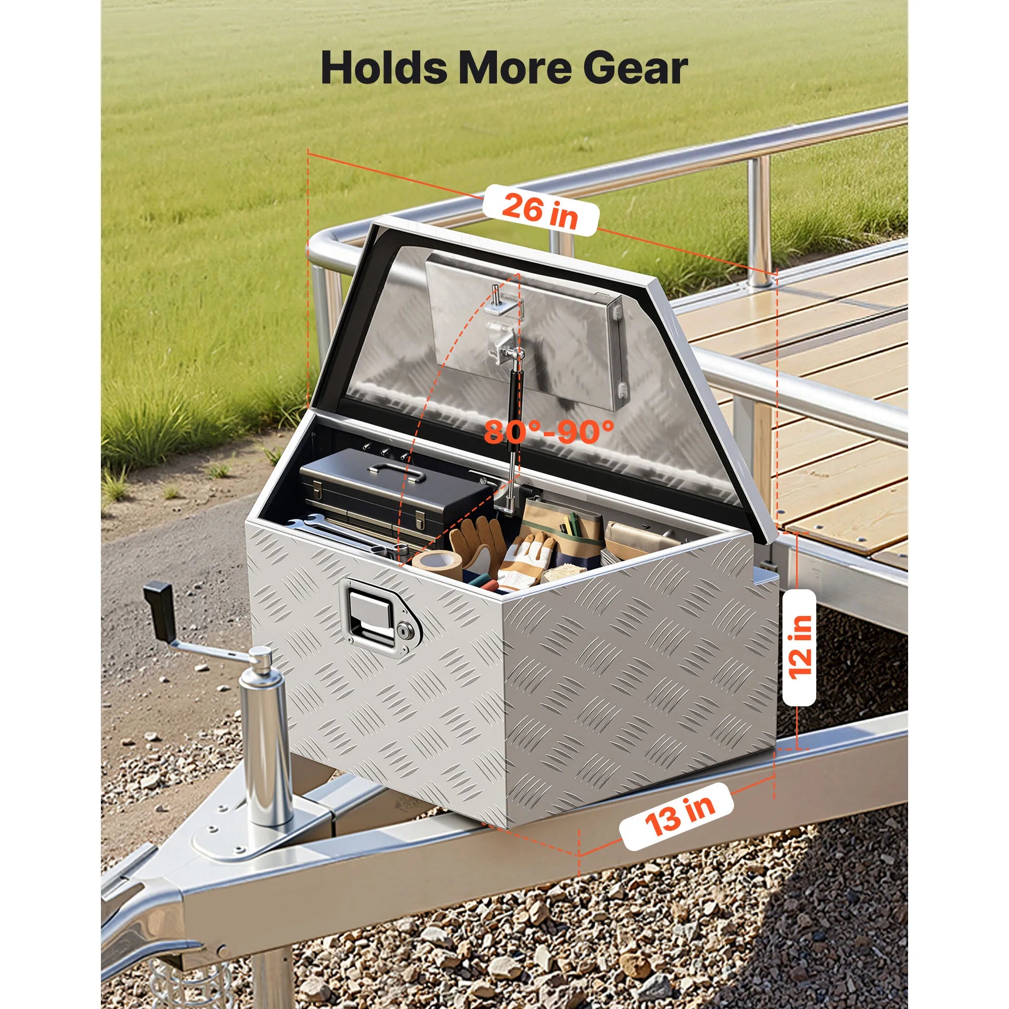 Coffre en aluminium pour timon de remorque avec serrure pour rangement de camping-car, camion et remorque