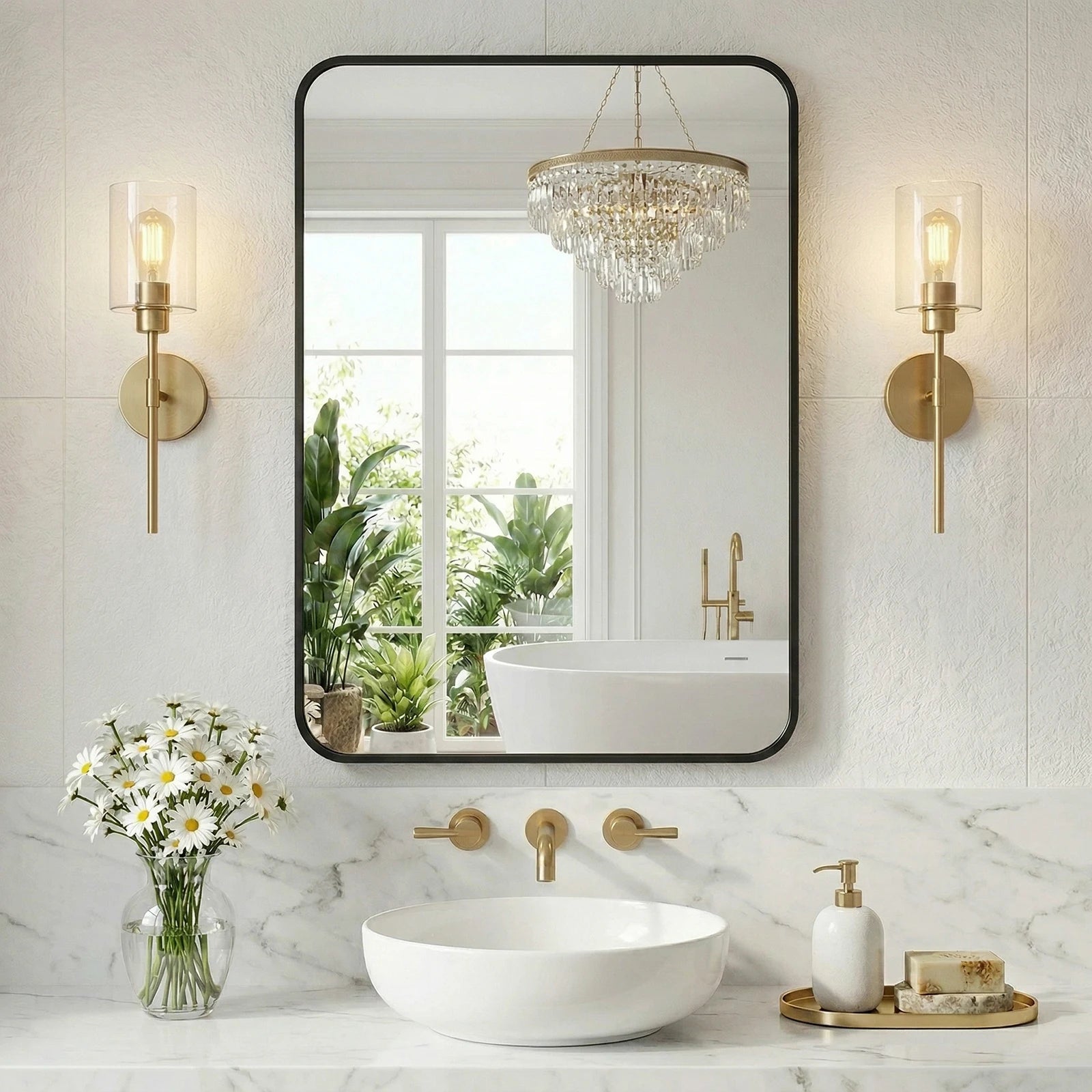 Rounded Rectangle Wall Mirror with Metal Frame, Tempered Glass