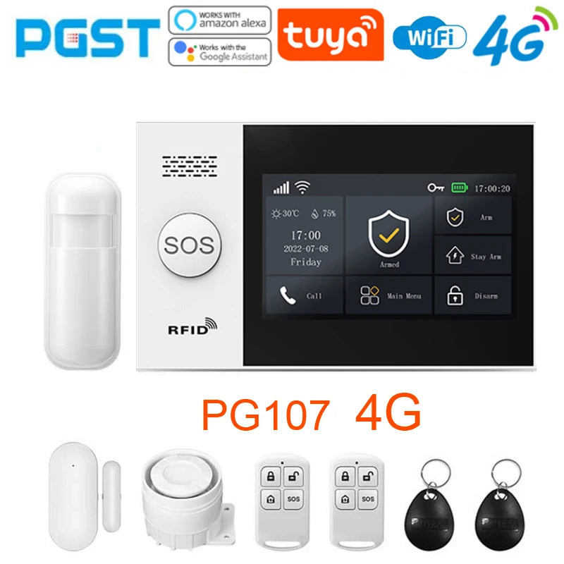 PGST 4G home allarme anti-furto, Tuya, kit di sicurezza con sensore di movimento PIR, wireless, WiFi, GSM, PG-107