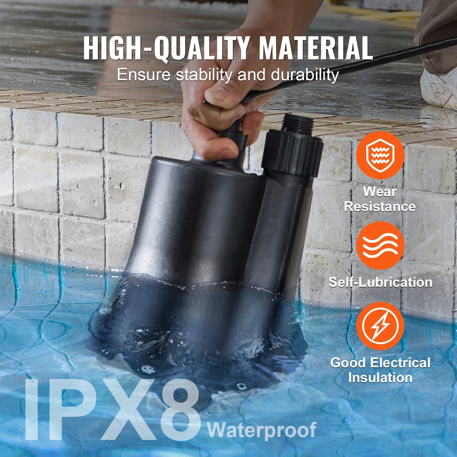 Pompe utilitaire Succ eBuy 1/3 HP 2450 GPH Débit élevé Tête de 30 pieds Pompe de puisard submersible Pompe à eau Câble d’alimentation de 10 pieds pour l’évacuation d’eau