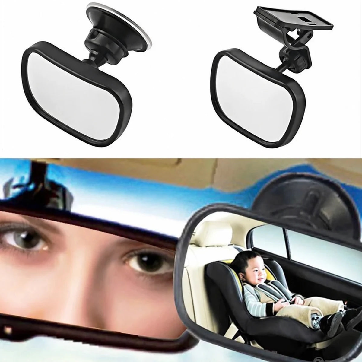 Justerbart speil for baksetet i bilen med to fester