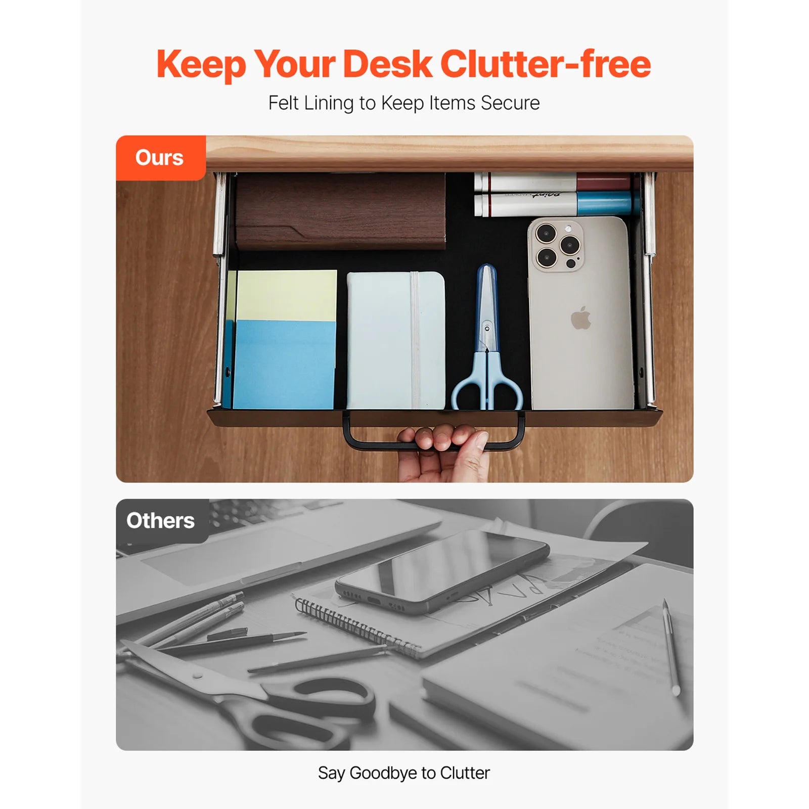 Under Desk Pull-Out Drawer Organizer with Smooth Slide Storage