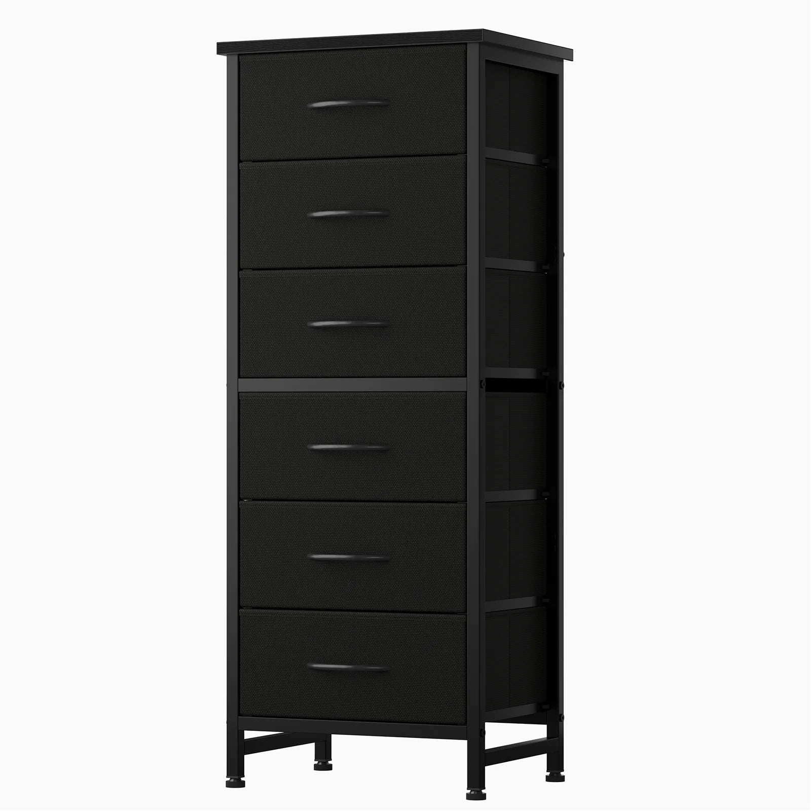 Commode JHK Tall 6 tiroirs en tissu pour chambre, dessus en bois et cadre en métal, commode étroite à tiroirs, tour de rangement étroite avec mobilier d'organisation