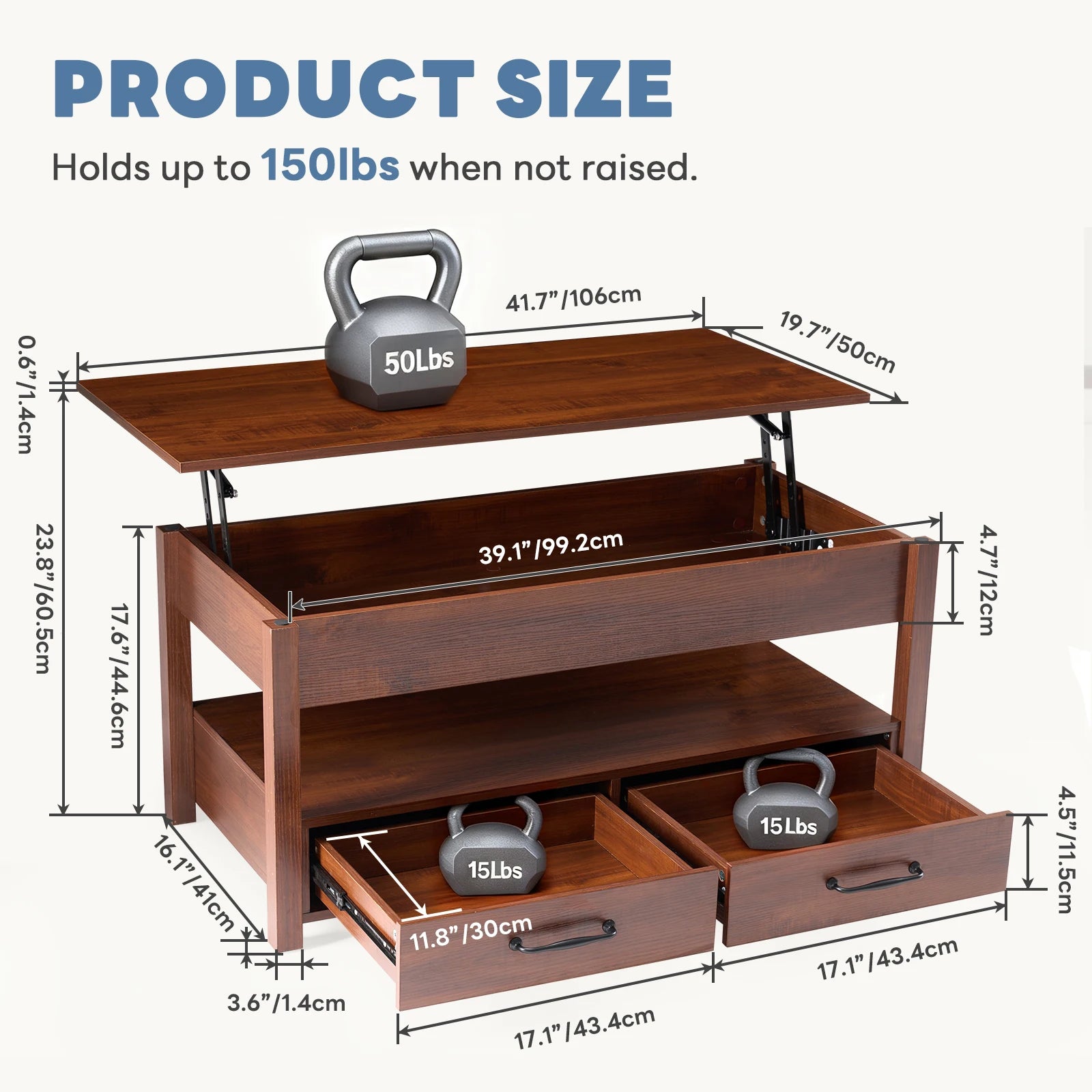 Lift Top Coffee Table with Hidden Storage and Drawers