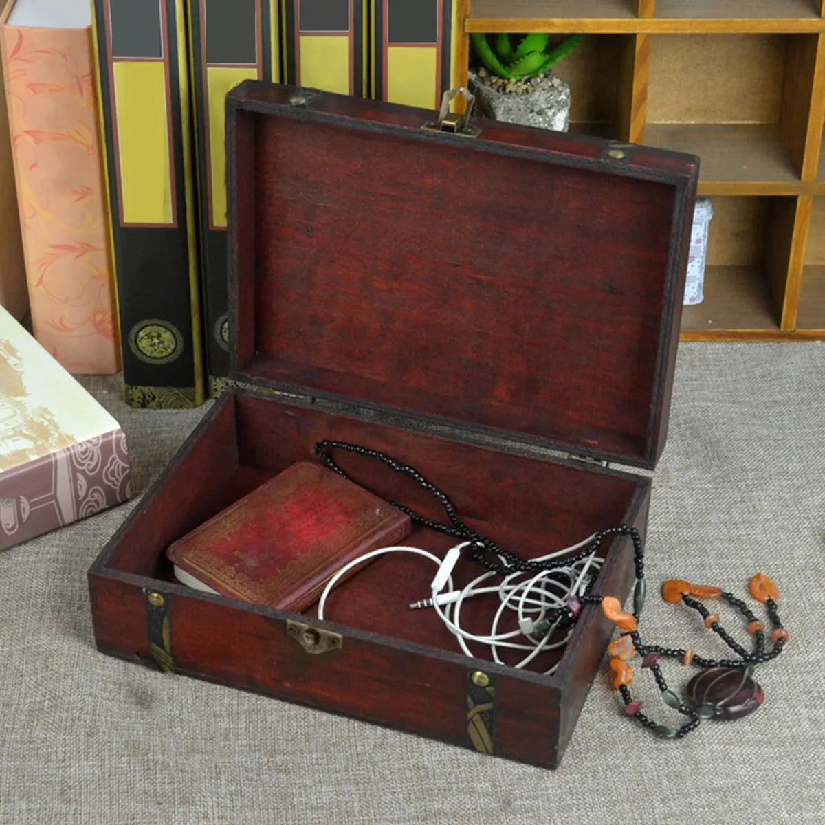 Wooden Storage Box with Hinged Lid