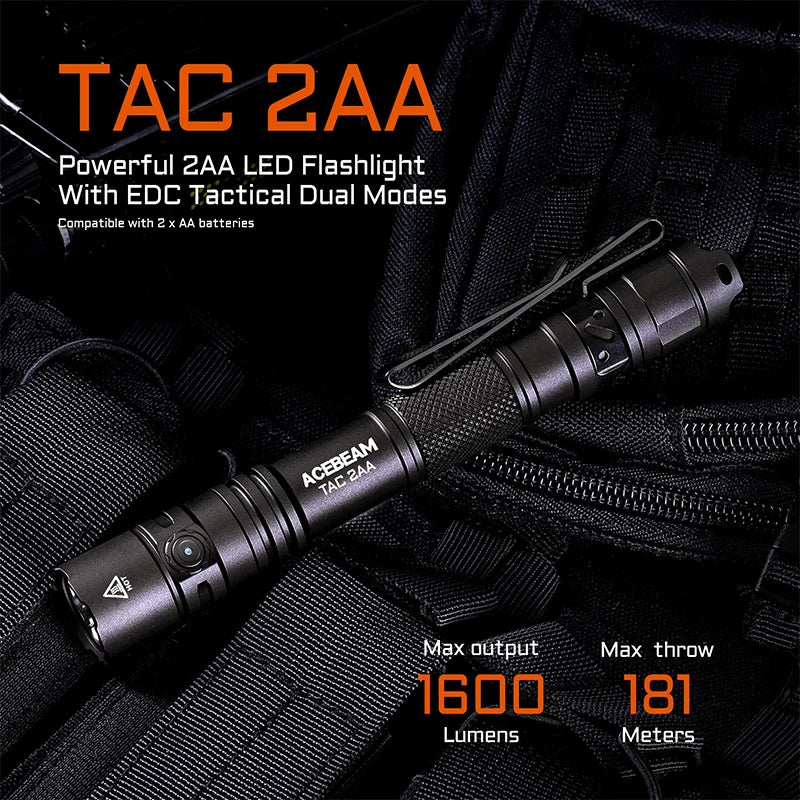 ACEBEAM TAC 2AA LED Flashlight – 1600 Lumen EDC Torch