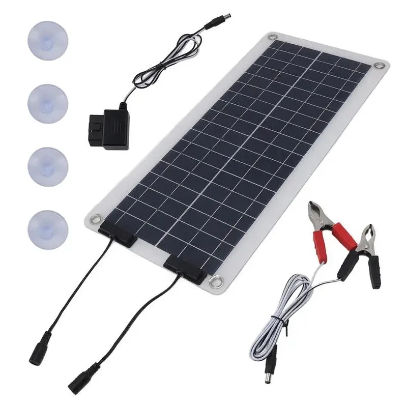 Solar Panel Charger 100W Waterproof Trickle Charger Solar Battery Maintainer Dual Output For 12V-24V Car RV Boat Motorcycle