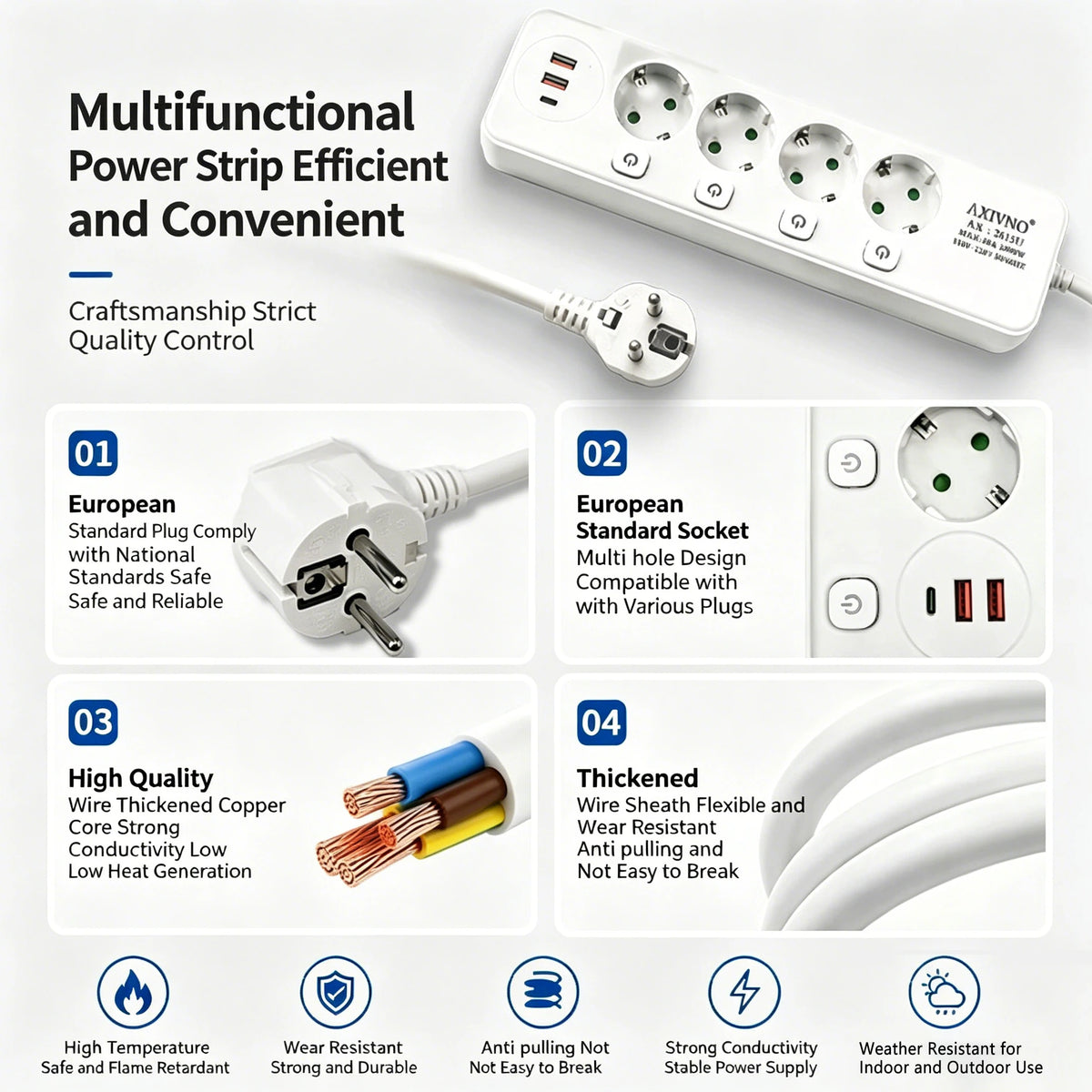 EU Extension Power Strip - Socket Options