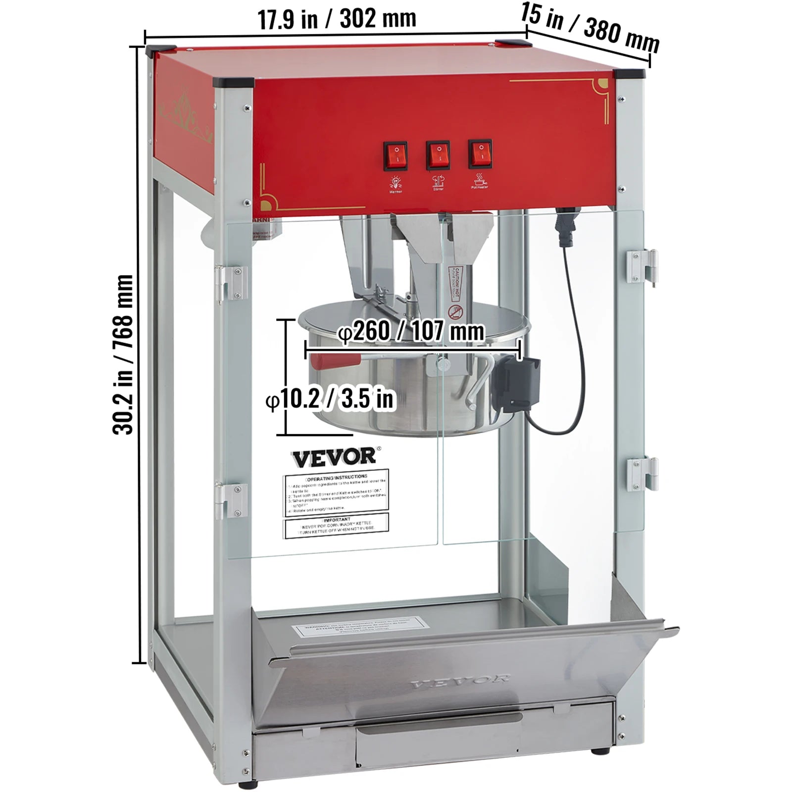 Commercial Electric Popcorn Machine 8/12 Oz High Output Popper