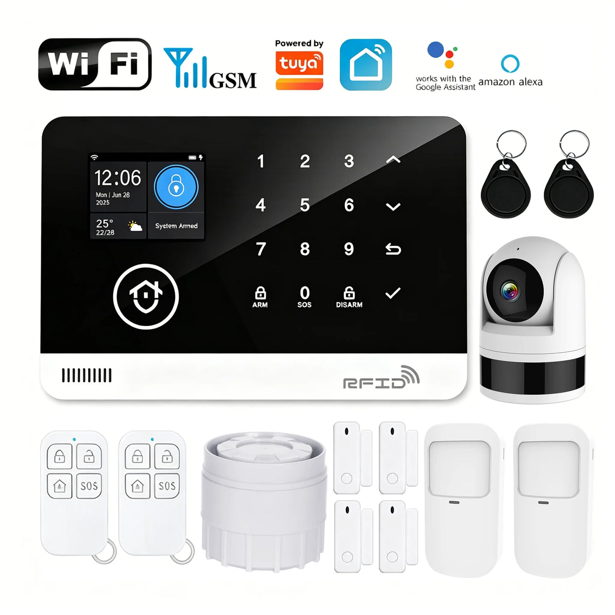 Tugard Smart Home Security Alarm System Kit Wireless 120dB Siren Motion Sensor with WiFi GSM Tuya App Alexa Google Assistant Remote Control