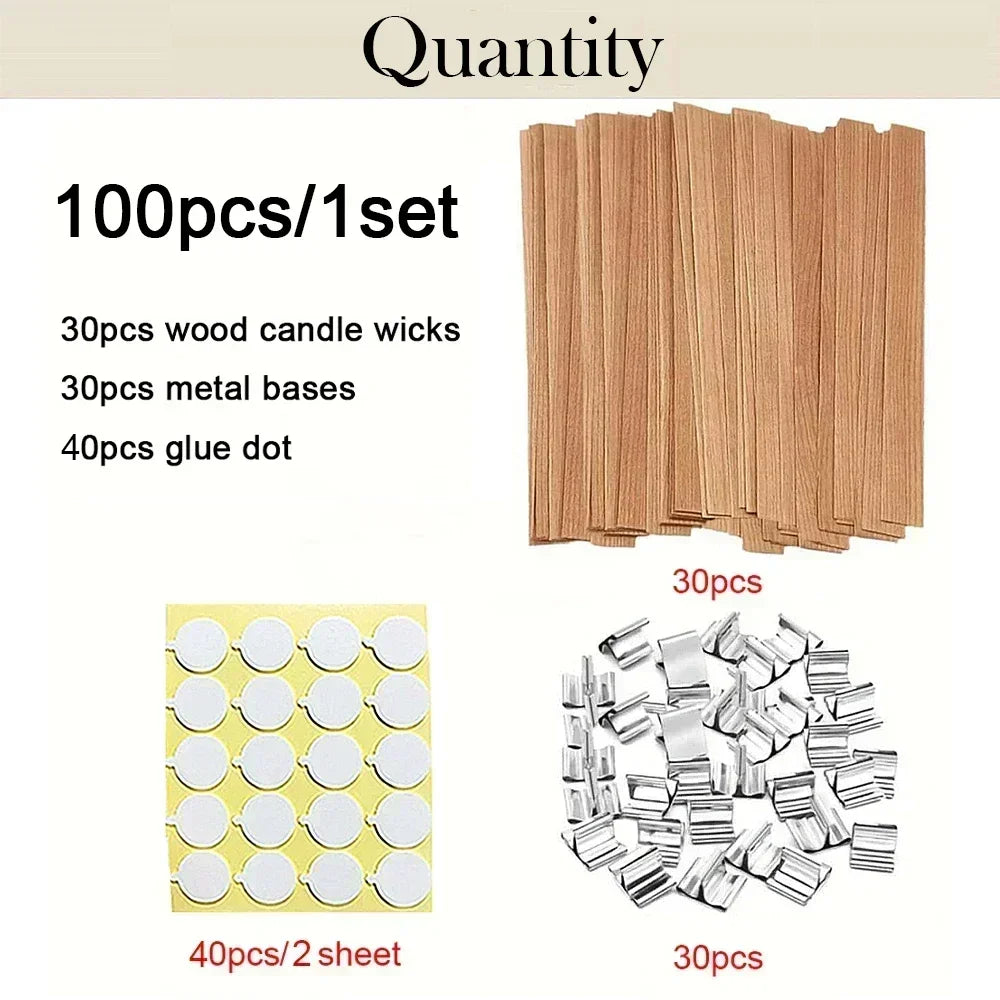 Wooden Candle Wicks with Metal Holders and Glue Dots
