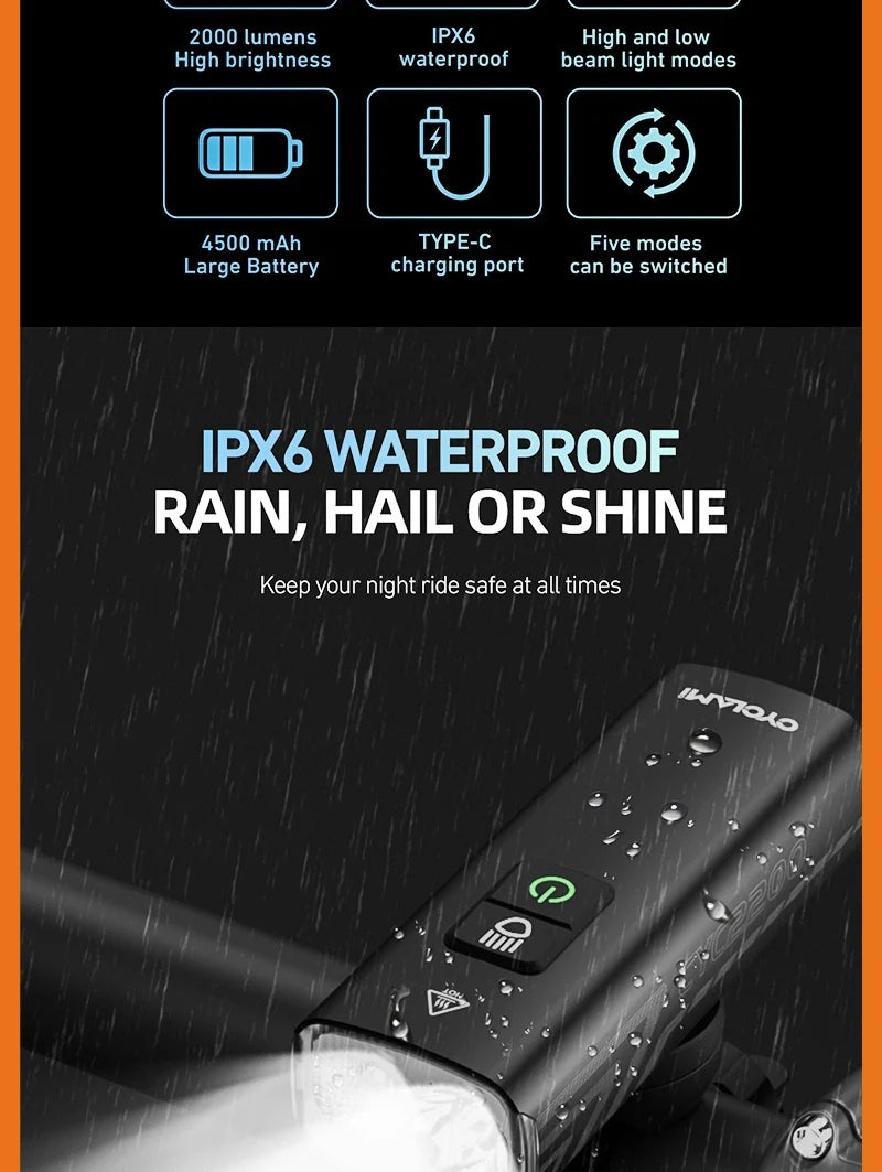 CYCLAMI 1000LM Bike Light Front Lamp Type-C Rechargeable LED 21700 4500mAh Bicycle Light Waterproof Headlight Bike Accessories 