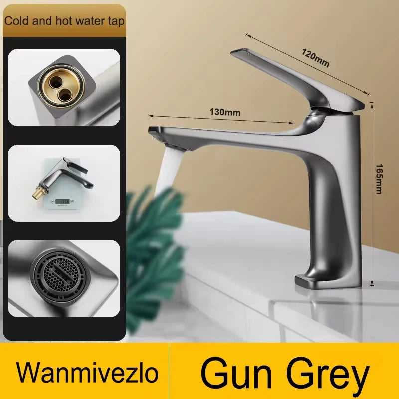 Gun Grey Modern Bathroom Sink Faucet Single Handle Deck Mounted Wash Basin Water Tap Hot And Cold Mixer 