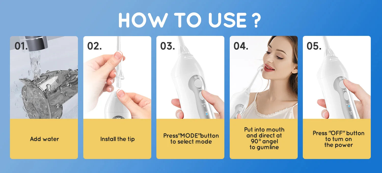 Water Dental Flosser Teeth Picks 4 Jets 3 Modes Portable Cordless D52 Water Flosser for Teeth Cleaner IPX7 Waterproof Oral Picks 