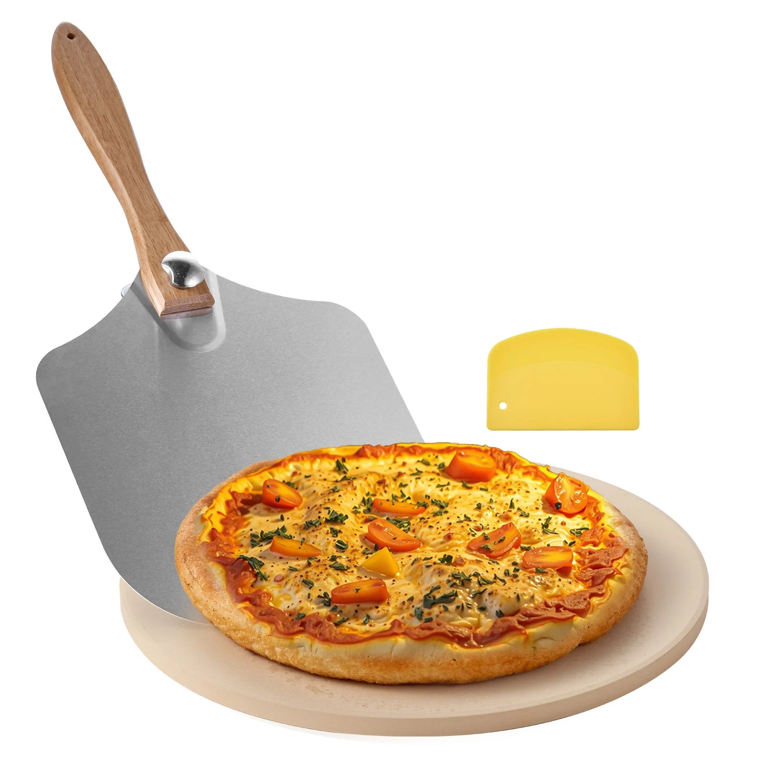 15-Inch Cordierite Pizza Stone with Peel & Scraper 1450°F