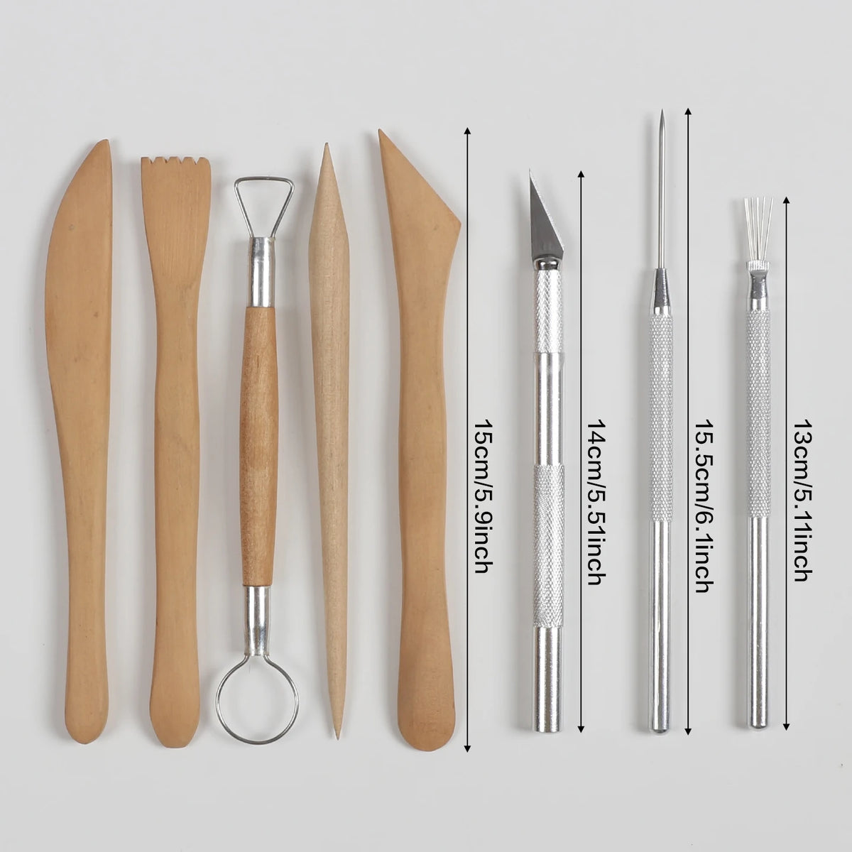 Outils de finition pour poterie en bois et en métal, lot de 8 pièces