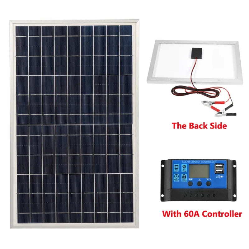 300W 12V Solar Panel Kit Complete Polycrystalline USB Power Portable Outdoor Rechargeable Solar Cell Solar Generator for Home 