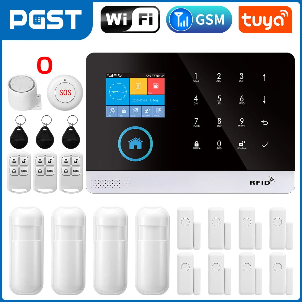 PGST 103 2.4 inch Screen 4G 2G WIFI GSM Home Bulgar Security System for Home 433MHz APP Control RFID Card with PIR Motion 