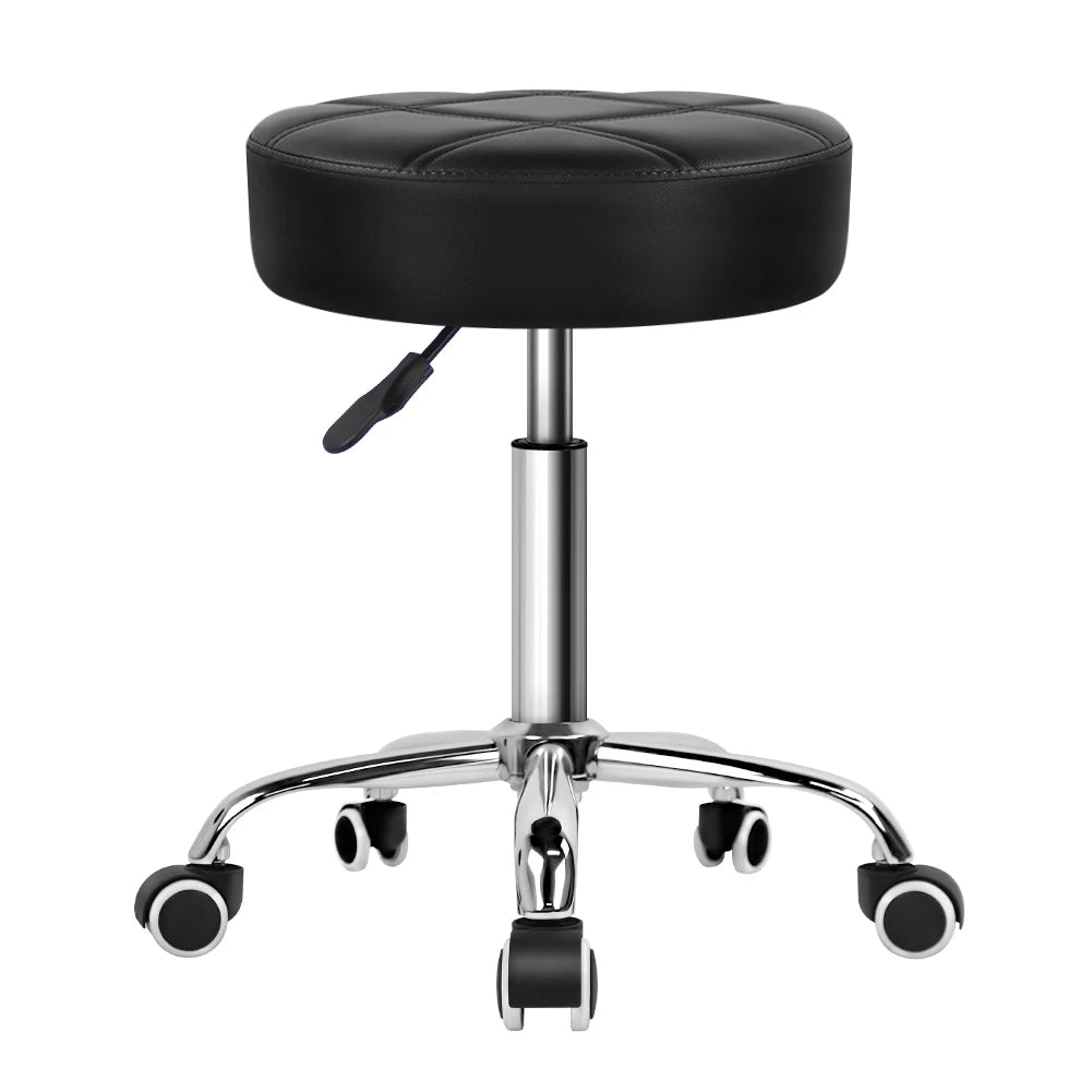 Adjustable Rolling Stool Chair with PU Leather Seat and Wheels