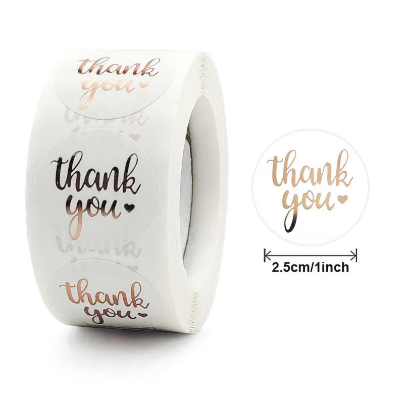 Rose Gold Thank You Sticker Roll – 500 Etichette Decorative