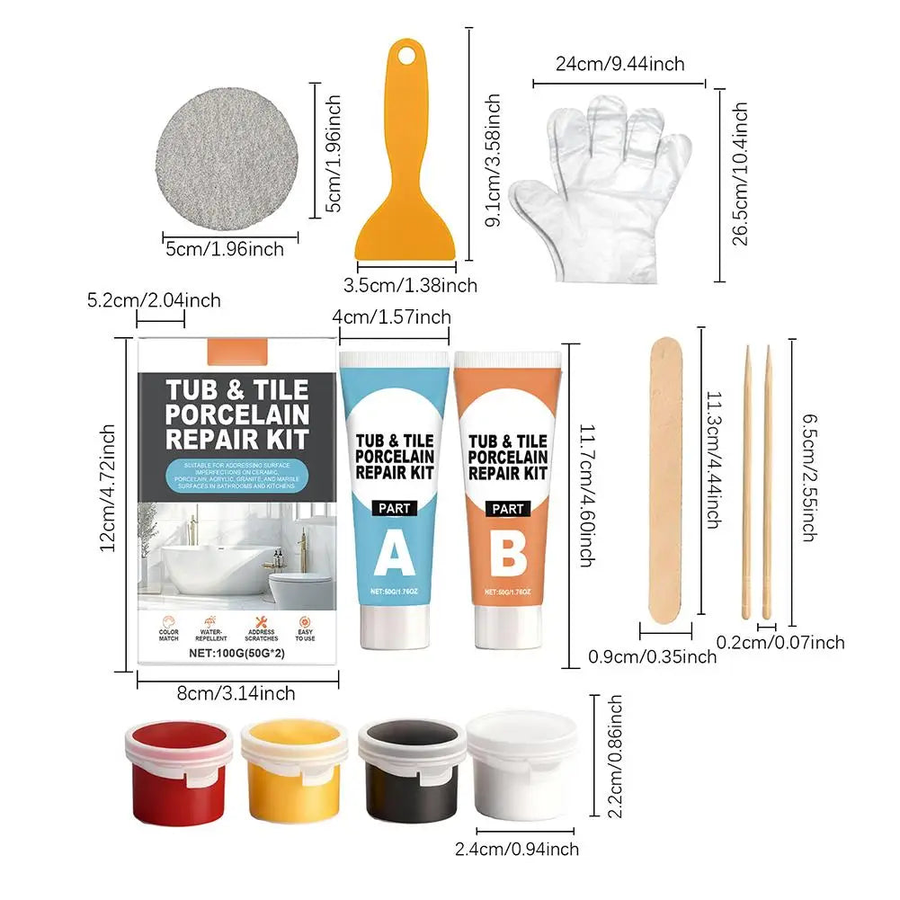 Tile Repair Agent Kit Paste Tile Ceramic Porcelain Repair Marble Floor Toilet Washbasin Crack Damage Break Fracture Caulk Repair
