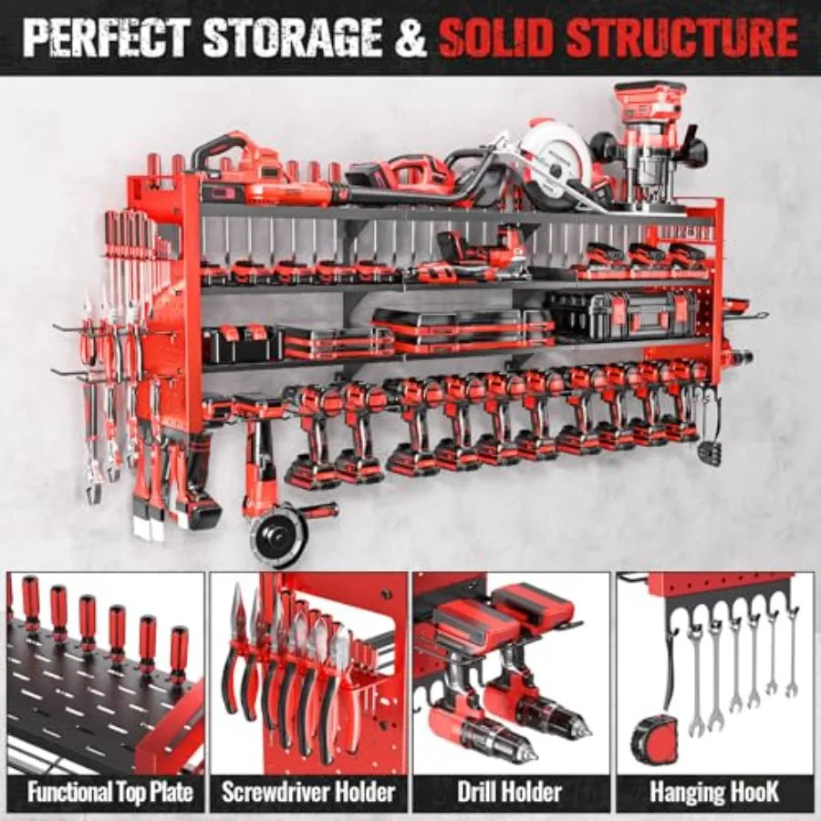 49.8" Wall Mount Power Tool Organizer with 14 Drill Holders