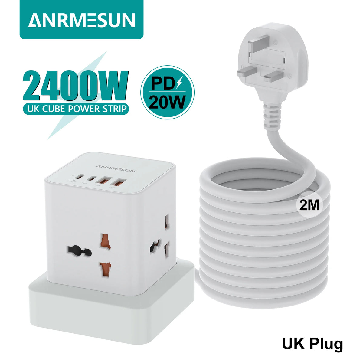 Tower Extension Power Strip with USB-C