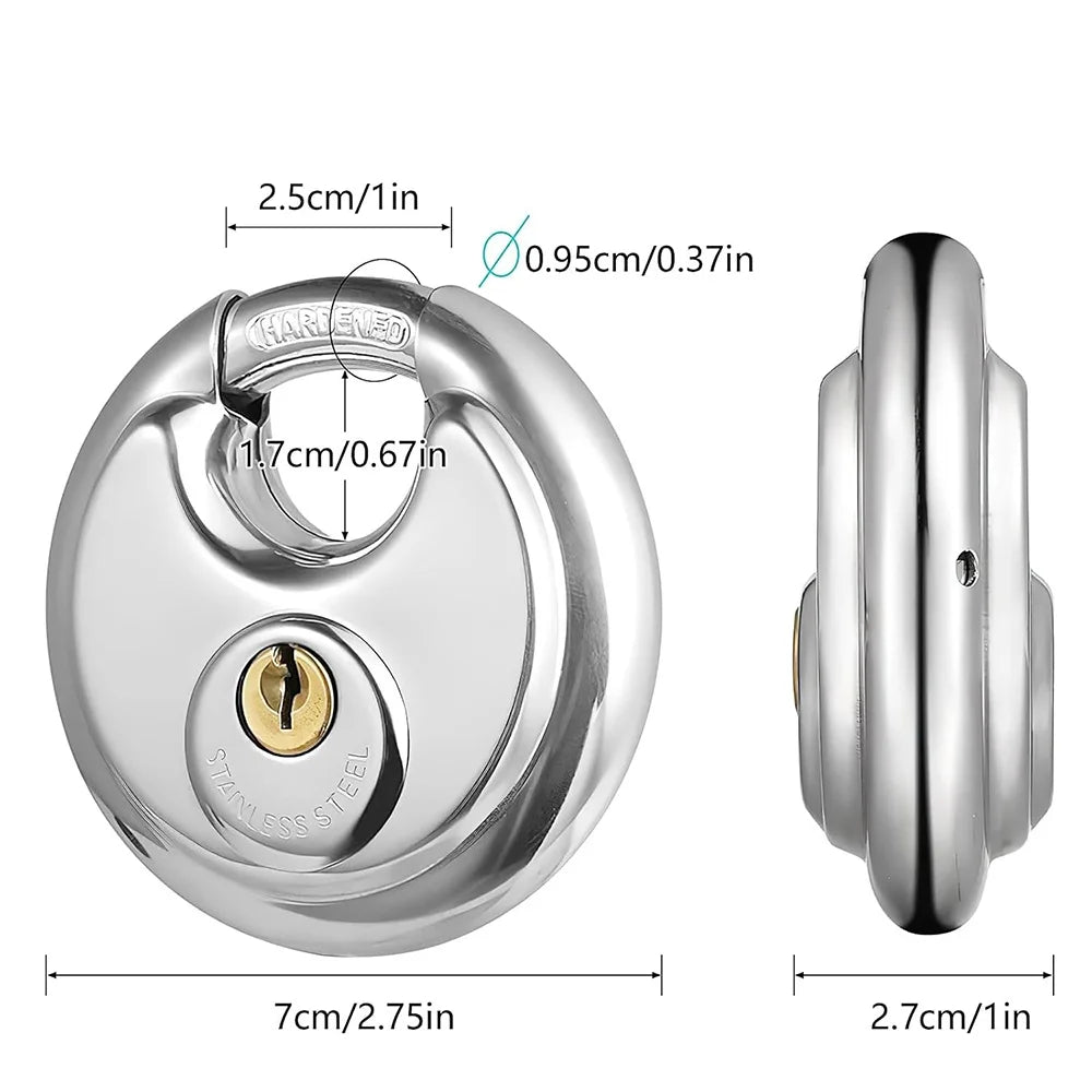 4 csomag 70 mm-es kerek rozsdamentes acél lakat, ezüst erős zár hosszúkerek, sárgaréz hengeralap kulcsos, különböző, időjárásálló garázshoz, szerszár házhoz, tárolóhoz, pelyhez