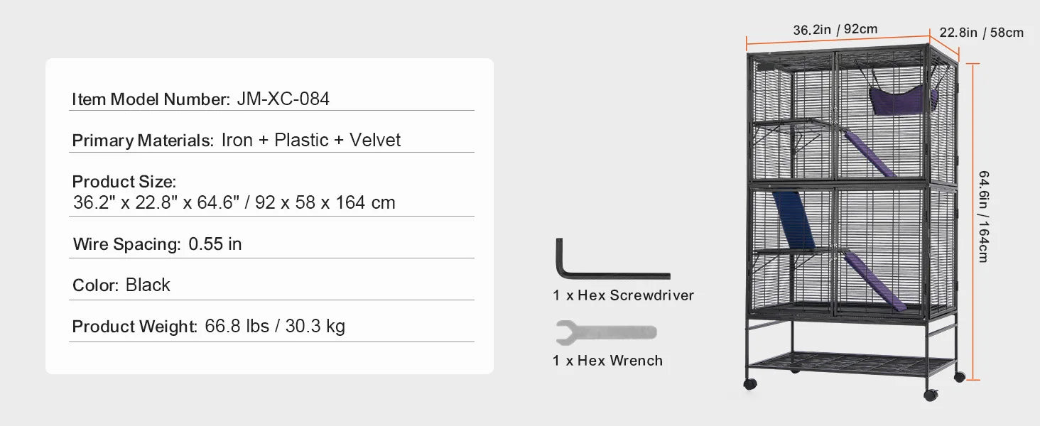 Rollende metalen fretkooi met 4-laags dierenverblijf